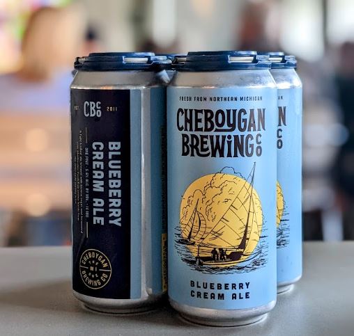 A four-pack of Cheboygan Brewing Co. Blueberry Cream Ale in the Community Room. 