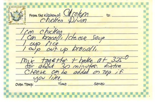 Recipe card by Carolyn - Chicken Divan recipe. 