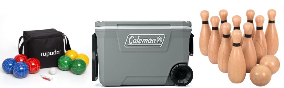 Lawn games available through the Library of Things, and a Coleman cooler. 