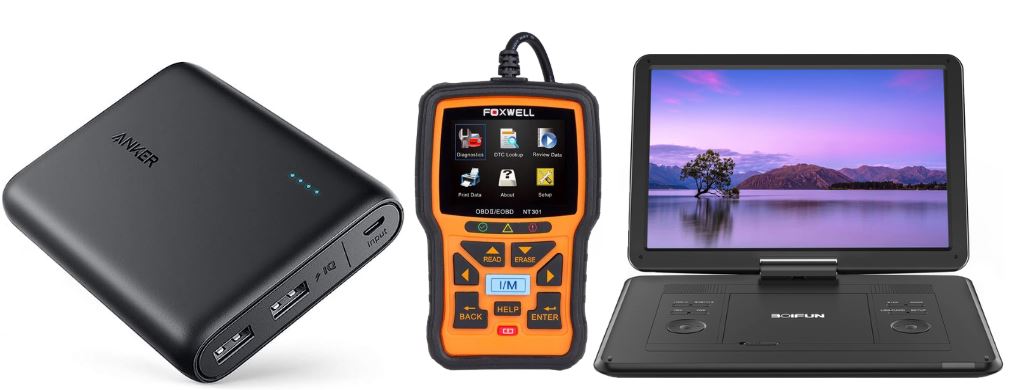 A portable charger, diagnostic code reader, and portable DVD, all available through the Library of Things! 