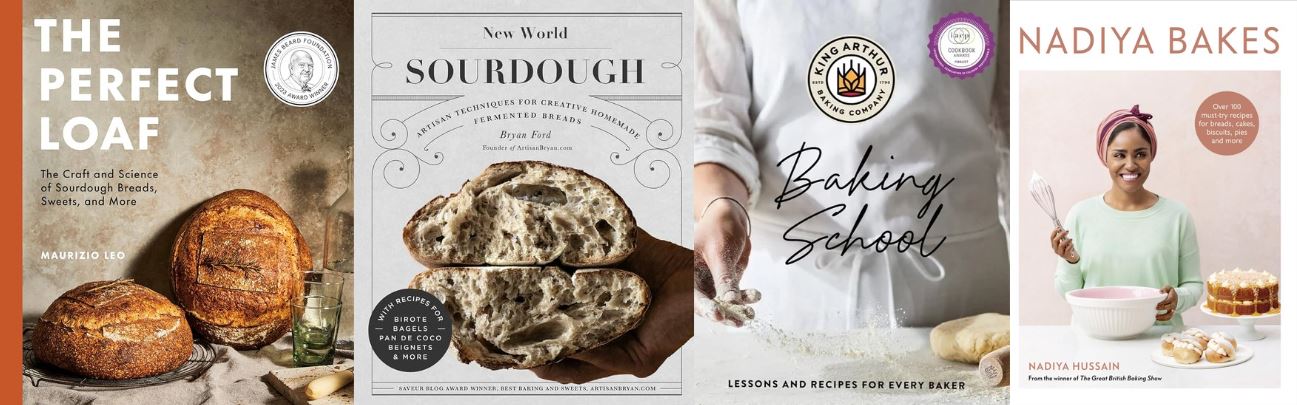 Four sourdough cookbooks available on the Cromaine shelves. 