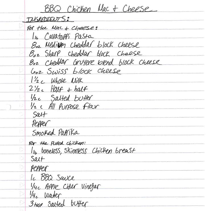 Recipe card for BBQ chicken mac 'n cheese. 