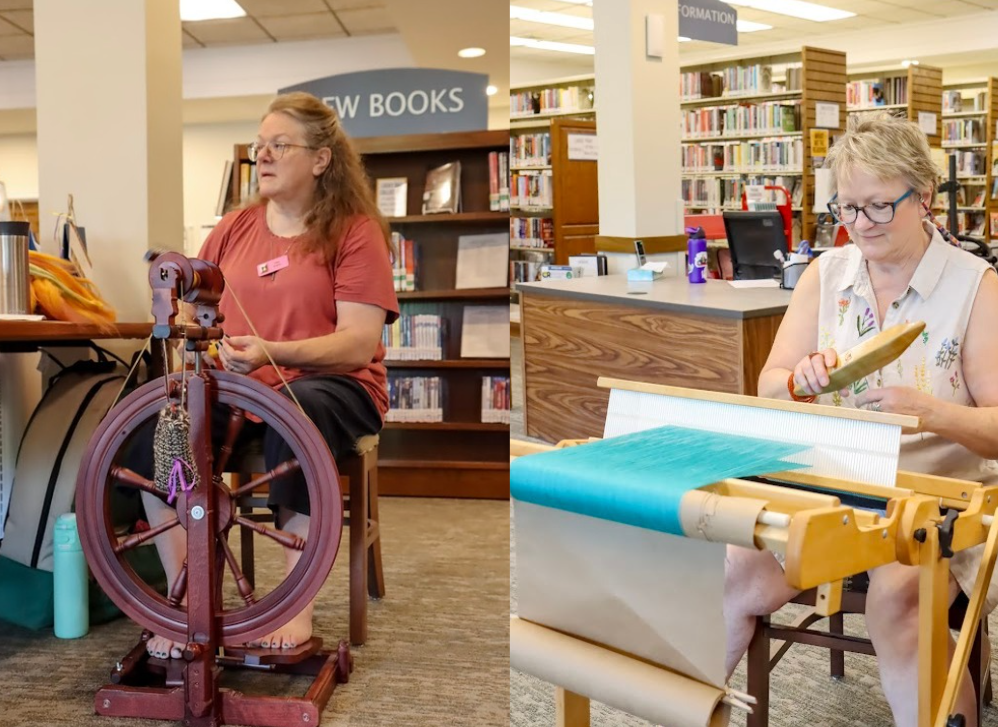 Textile demonstrations on the first floor of the Library. 