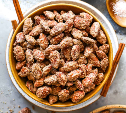 A bowl of candied almonds 