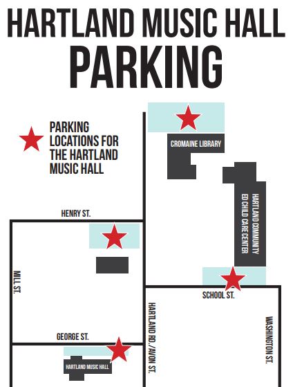 Graphic shows locations of parking for the Hall in the Village of Hartland.
