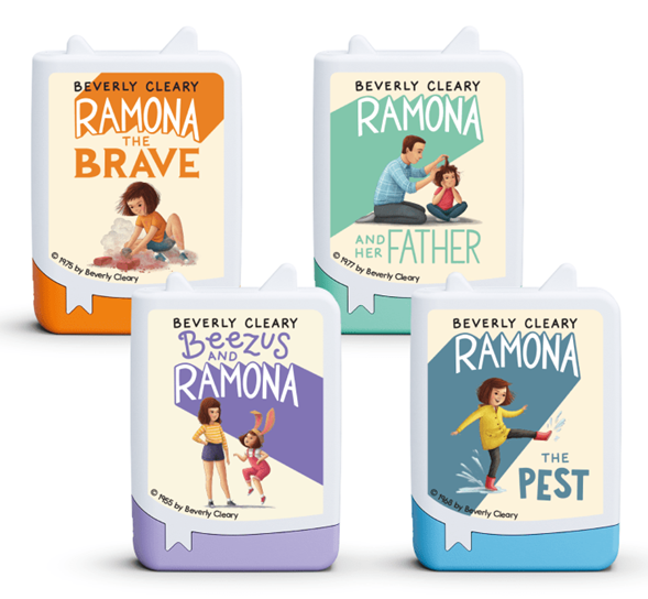 Displays Tonie figurines for the four included Ramona titles