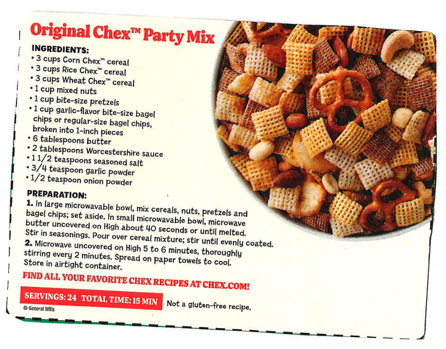Chex mix recipe card. 