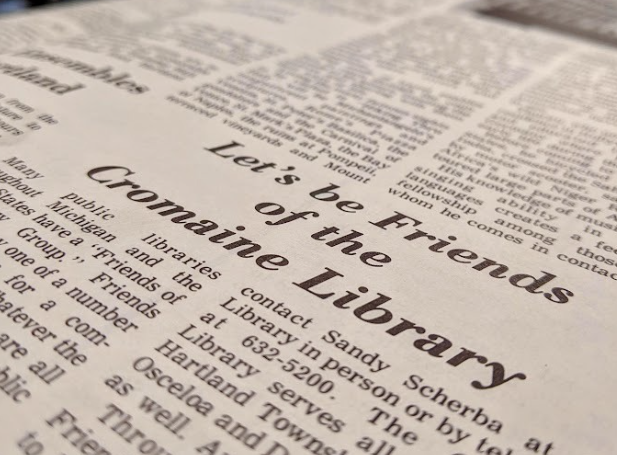 A Community Life article featuring the title "Let's be Friends of the Cromaine Library"