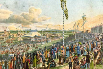 Art piece depicting an Oktoberfest celebration. 