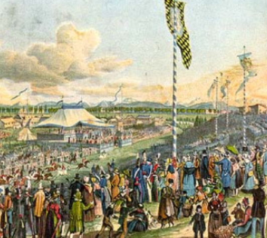 Art piece depicting an Oktoberfest celebration. 