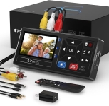 Image of digital converter box, cords, remote, and charging block. 