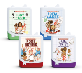 Displays Tonie figurines for the four included Questioneers series by Andrea Beaty