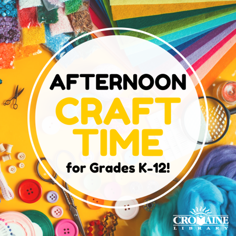 A program graphic featuring a variety of craft supplies. 
