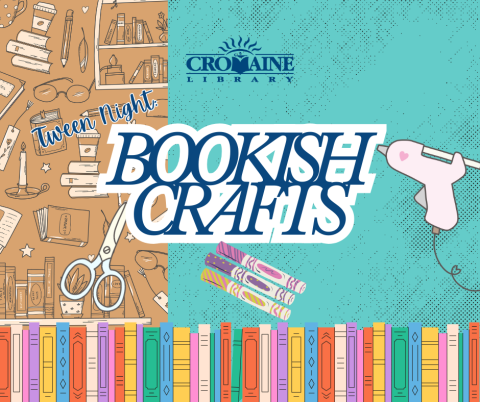 Program graphic featuring books and craft supplies. 