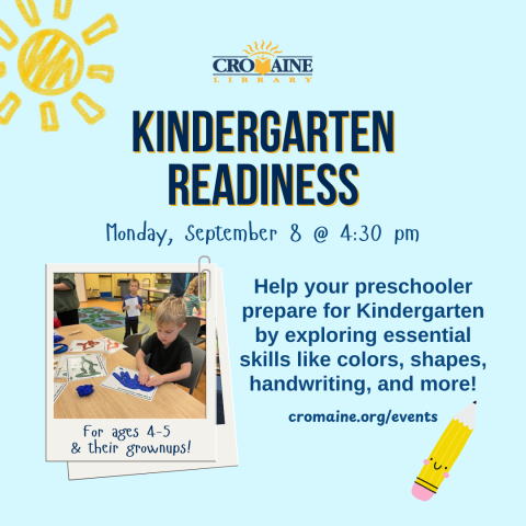 Program advertisement featuring an image of a child in the Youth Program Room making a 3-D art piece. 