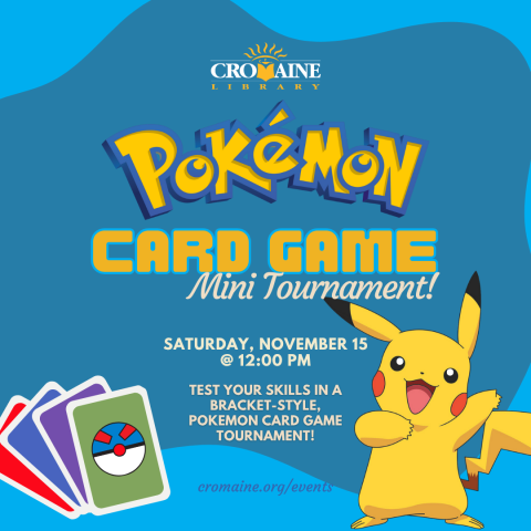 Program graphic featuring pokemon cards and Pikachu! 