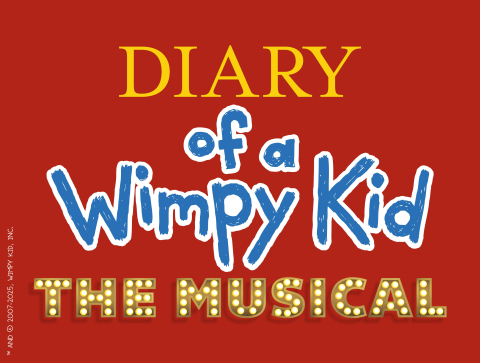 Red block says Diary of a Wimpy Kid the Musical in a childlike font.