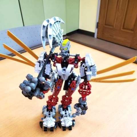 A Lego project on a table in the Youth Program Room. 