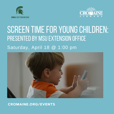 Graphic with a photo of a child using an ipad. 