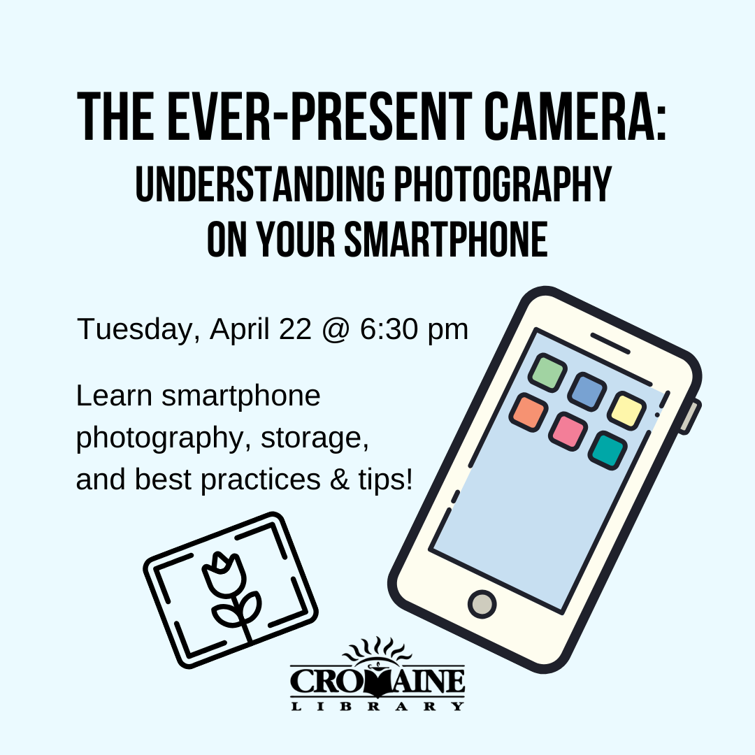Program graphic featuring a smartphone and a clip art photograph of a flower.  