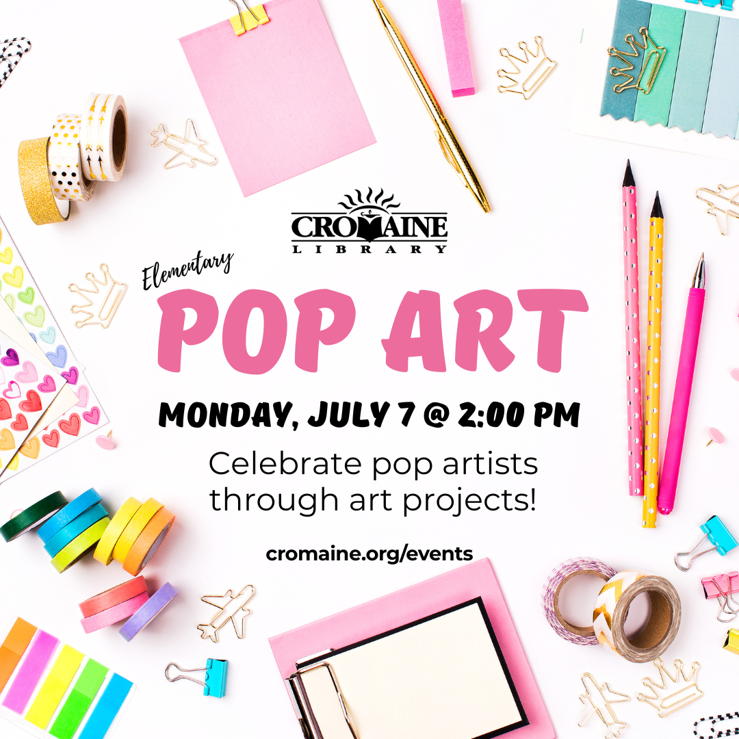 A program graphic featuring a variety of craft supplies. 