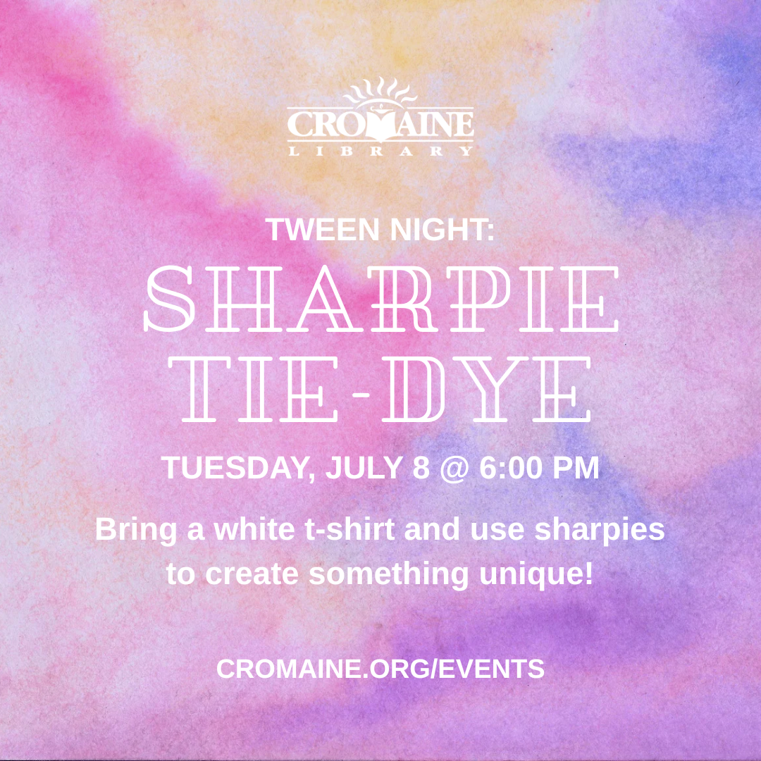 A program graphic featuring white writing on a pink, purple, and yellow tie-dyed background. 