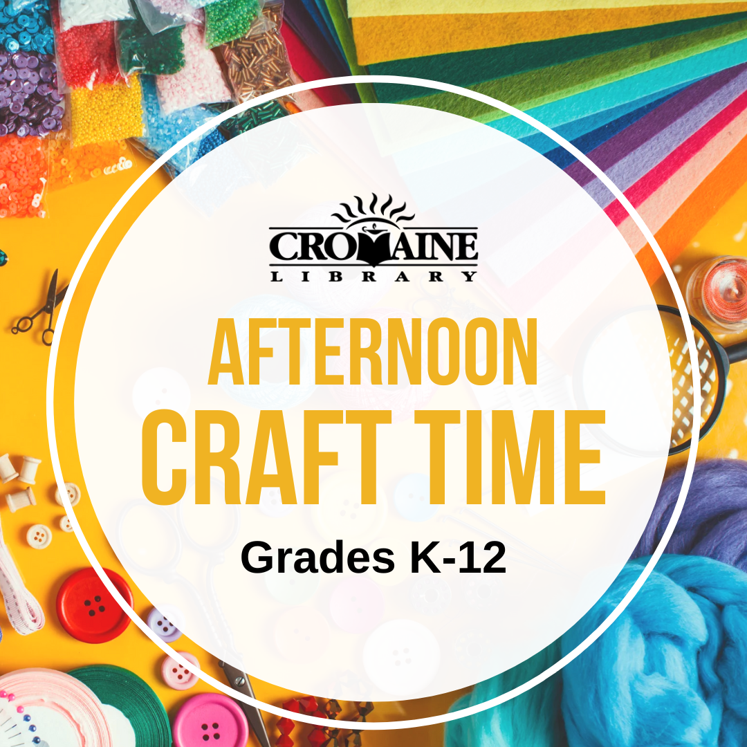 Program graphic featuring a variety of crafting supplies. 