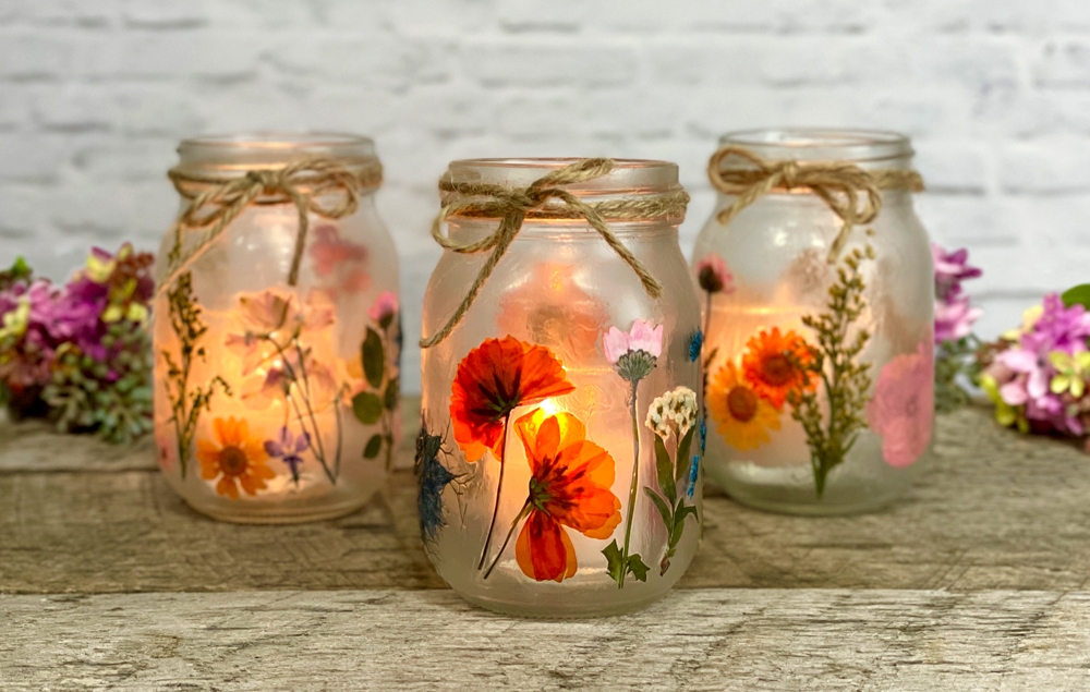 Three pressed flower lanterns. 