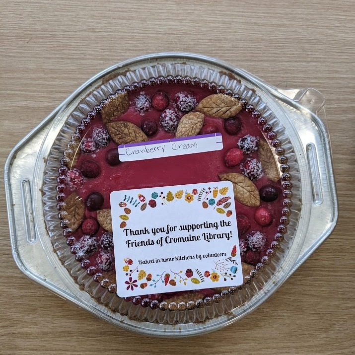 A cranberry cream pie baked by the Friends of Cromaine. 