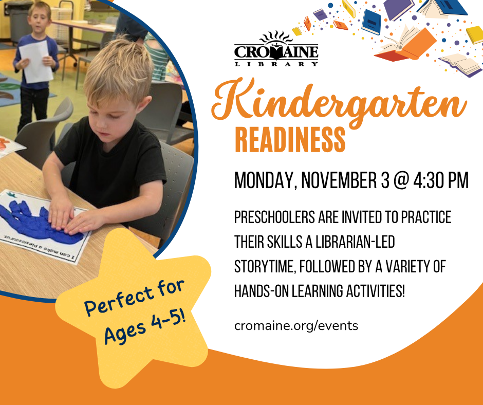 Program graphic featuring an image of a child in the Youth Program Room creating 3D art. 