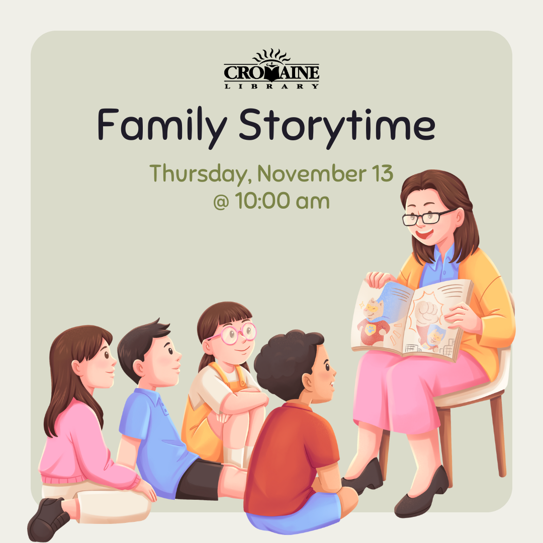 Graphic of a Librarian reading to a group of children. 