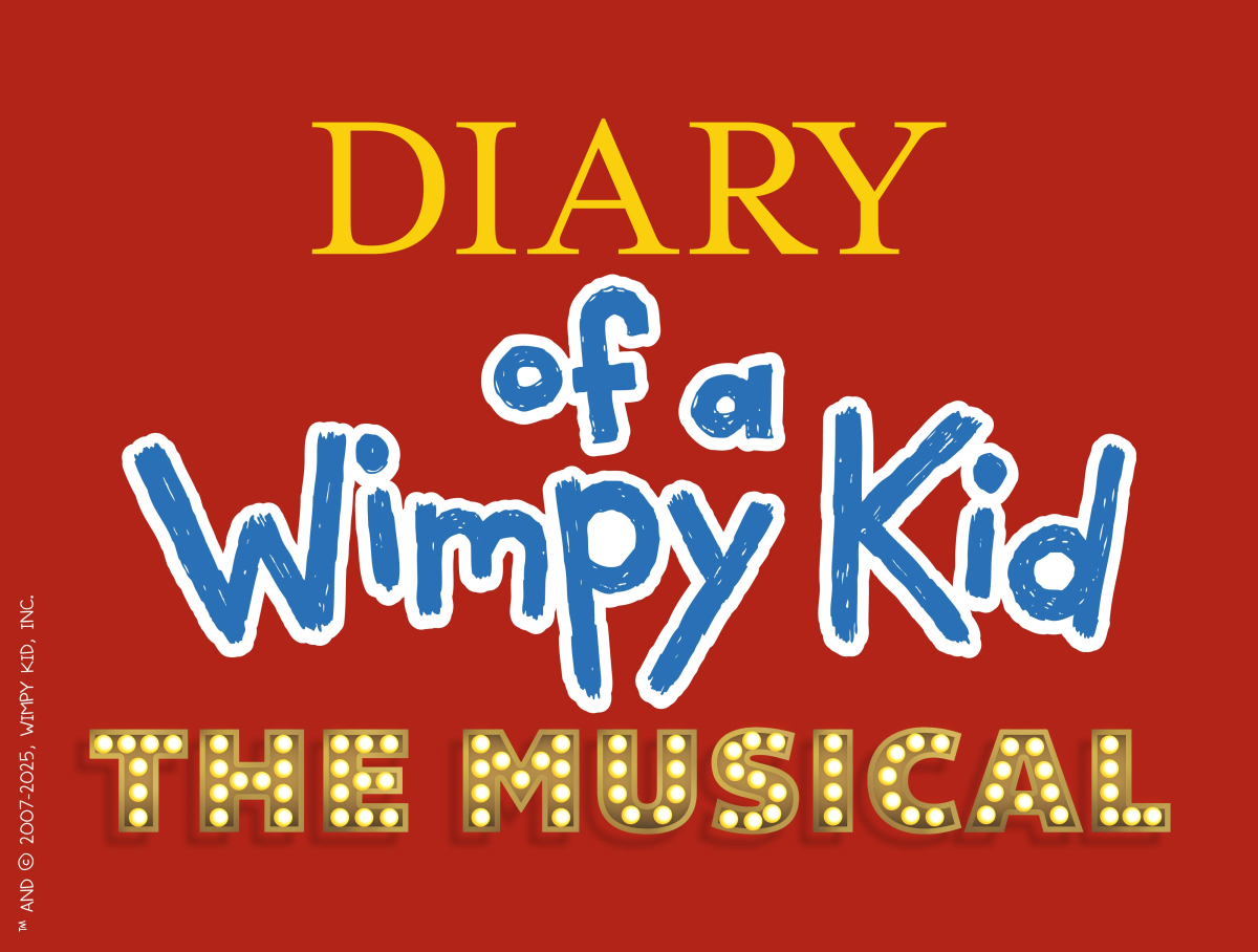 Red block says Diary of a Wimpy Kid the Musical in a childlike font.