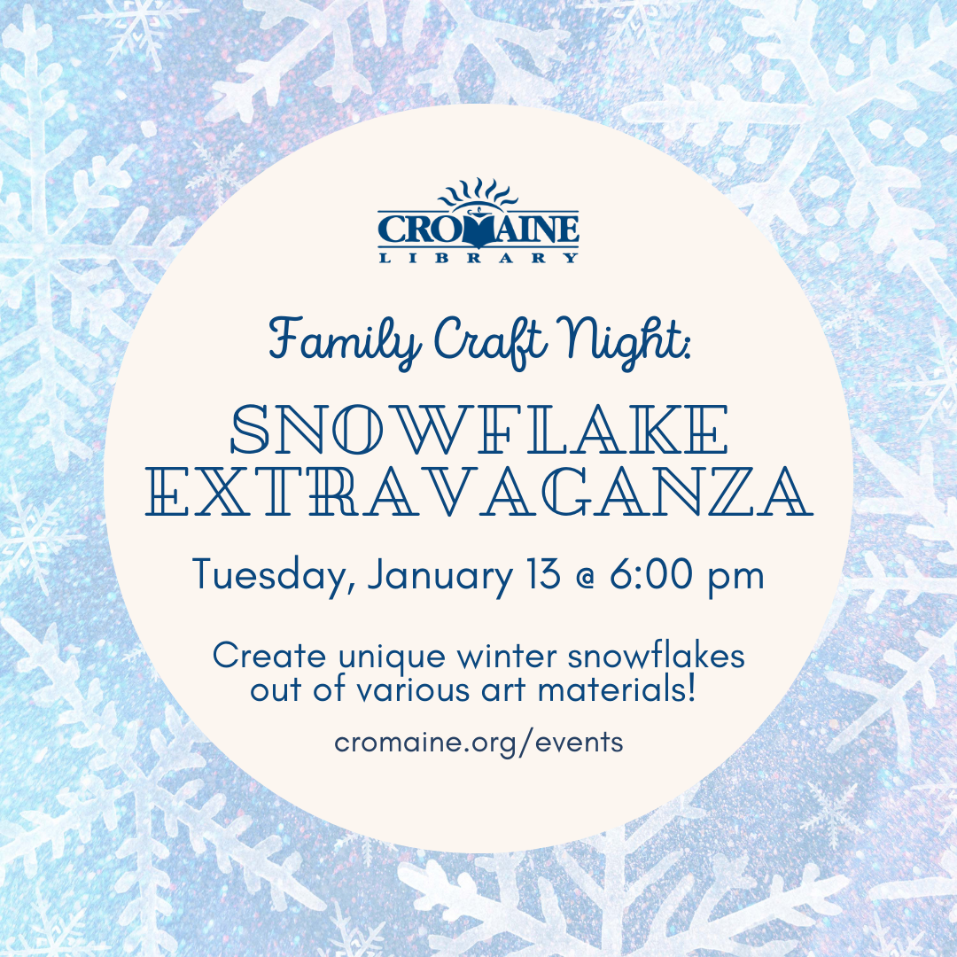 Program graphic featuring a light blue background and lots of snowflakes. 