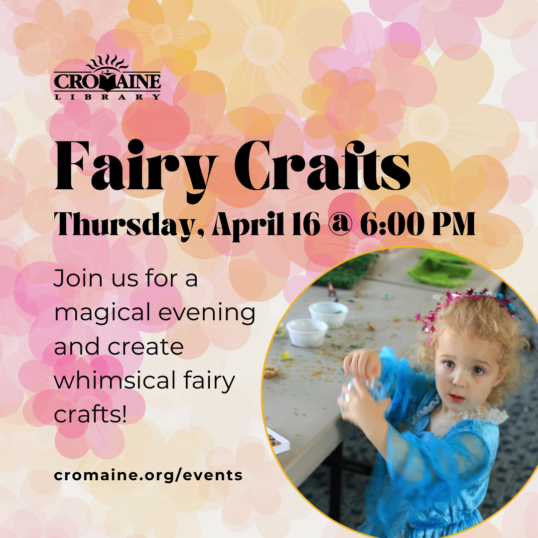 Graphic featuring a photo of a child in a princess dress, holding up a craft. 